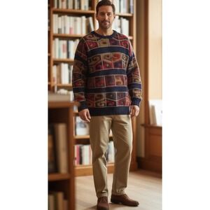 Vtg 90s Millma Handknit Bolivian Alpaca Tribal Sweater Art To Wear Mens Sz Large